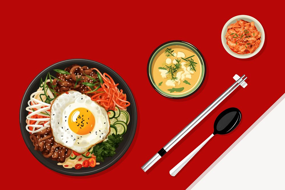 Korean meal, Asian food illustration