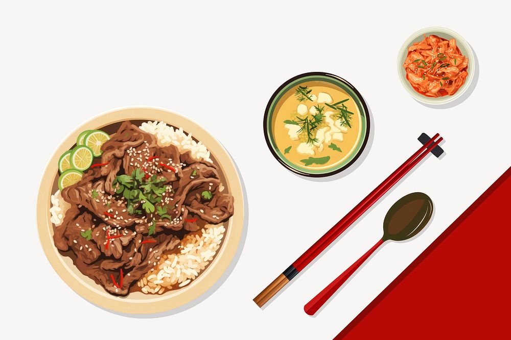 Korean meal, Asian food illustration
