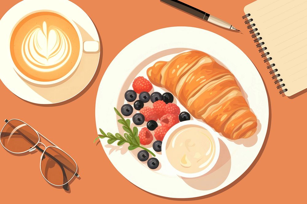 Breakfast coffee, meal food illustration