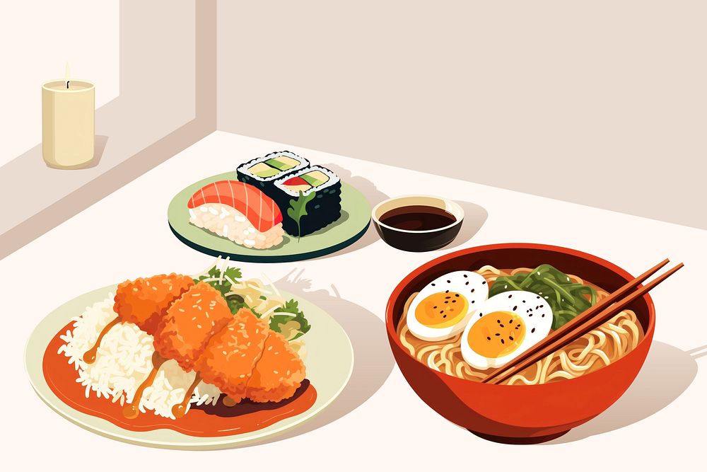 Japanese meal, Asian food illustration