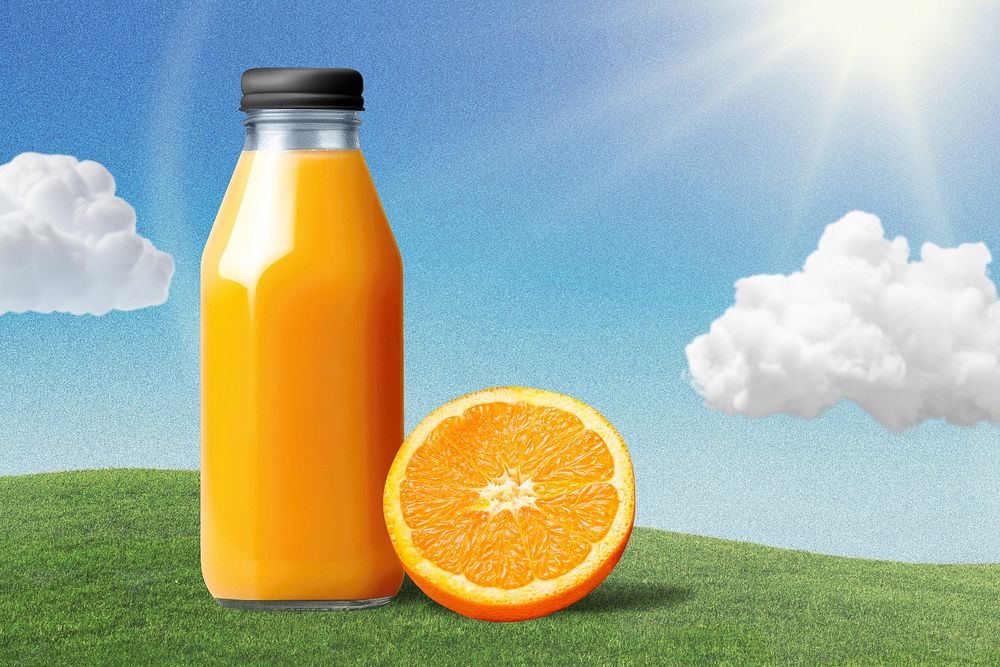 Orange juice bottle, drink packaging