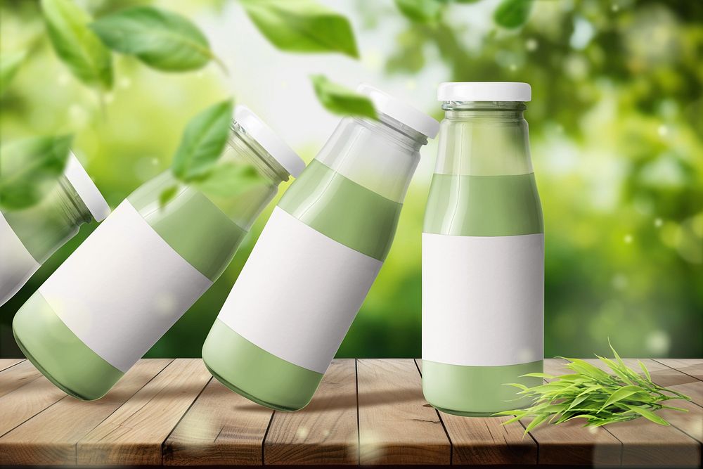 Green tea milk bottle, drink packaging