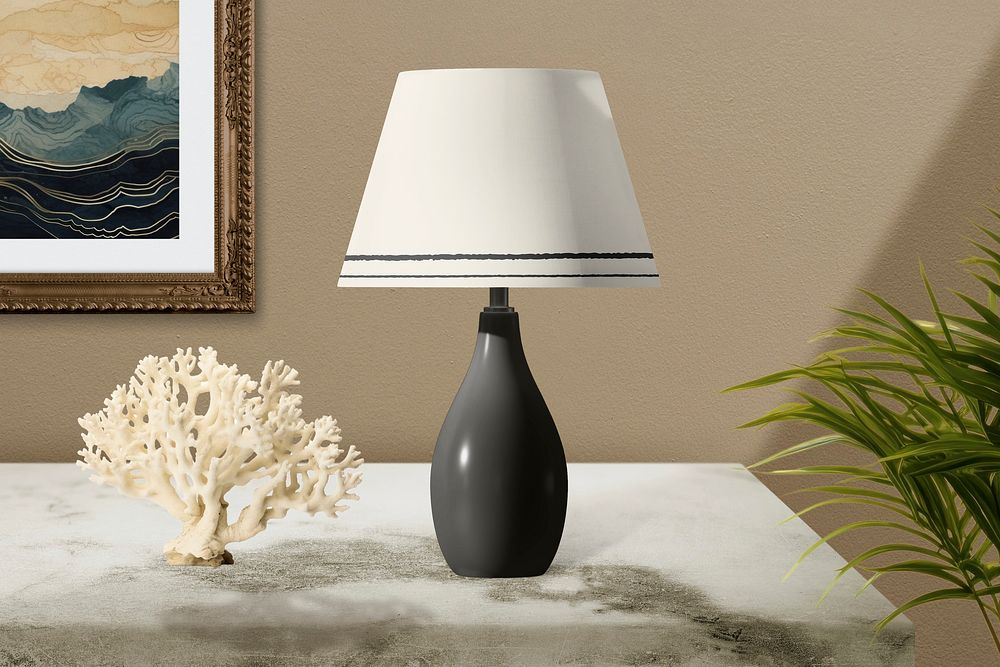 Table lamp, picture frame mockup psd