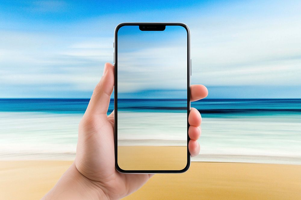 Beach phone mockup, technology psd