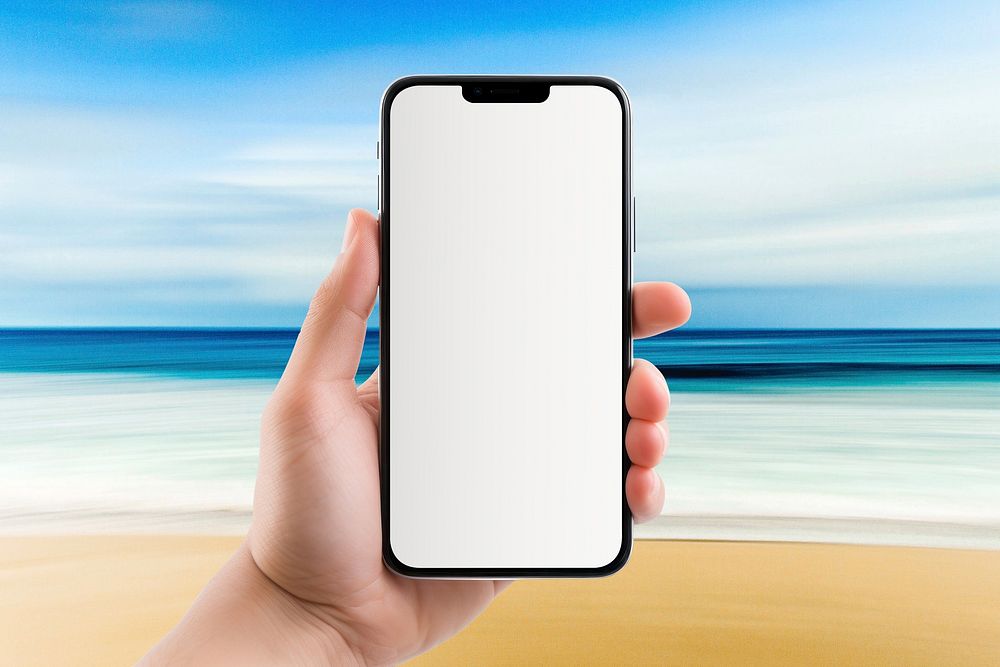 Beach phone, technology display photo
