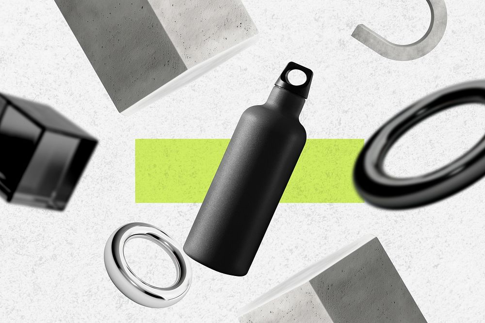 Black insulated water bottle, design resource