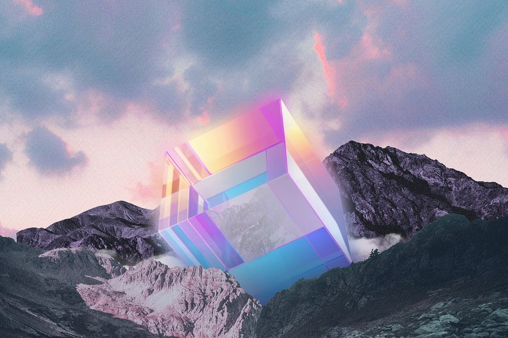 Dreamy cube mountain, futuristic background