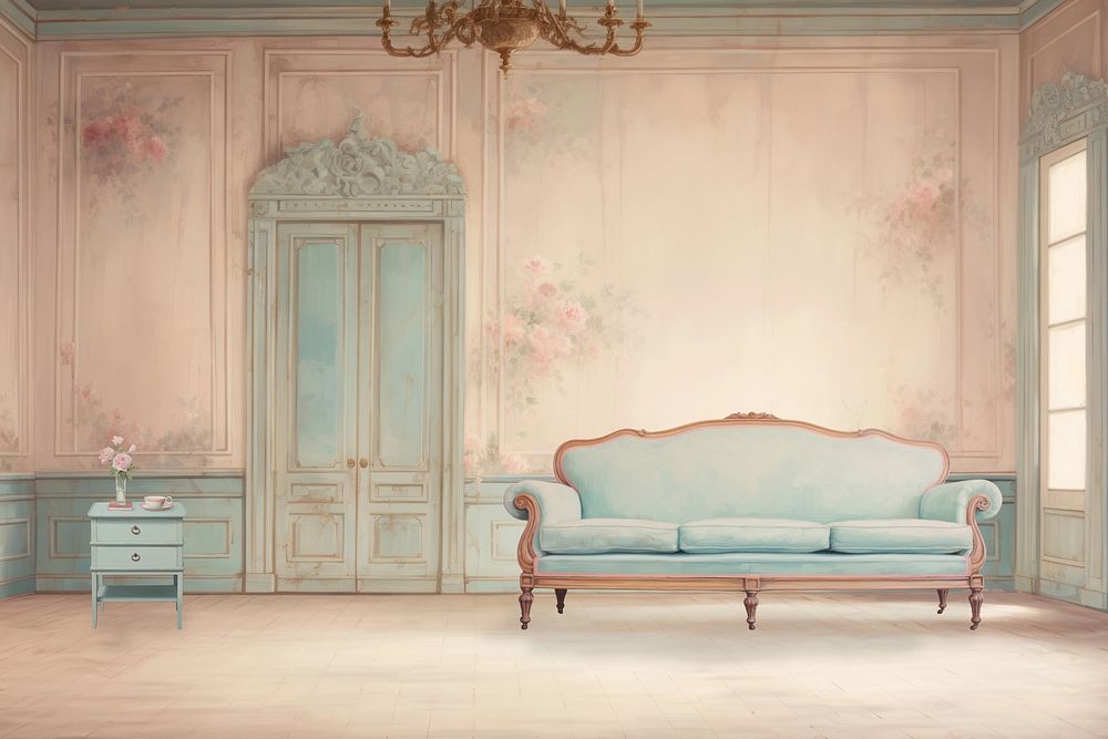 Vintage sitting room oil painting