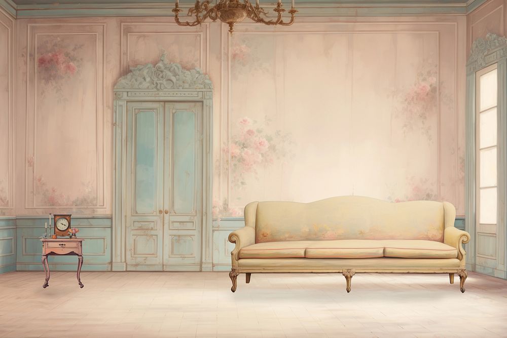 Vintage sitting room oil painting