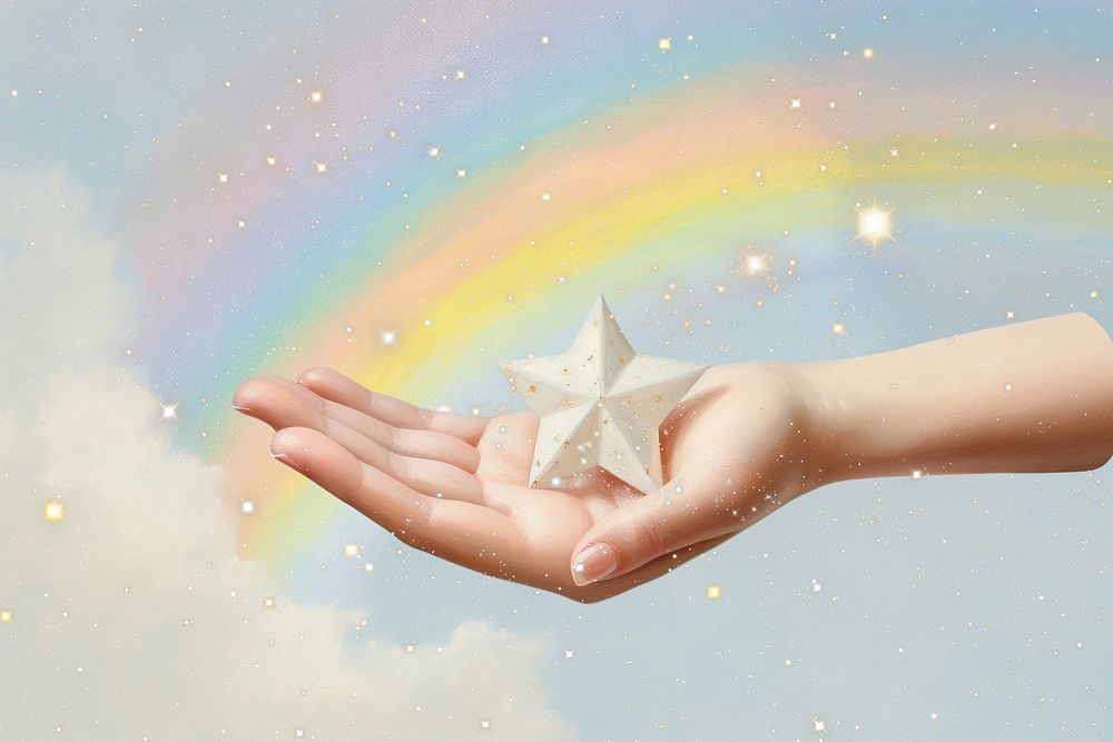 Hand holding star oil painting