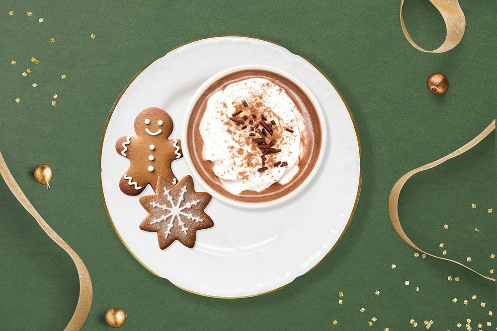Christmas cookie hot drink, food photo