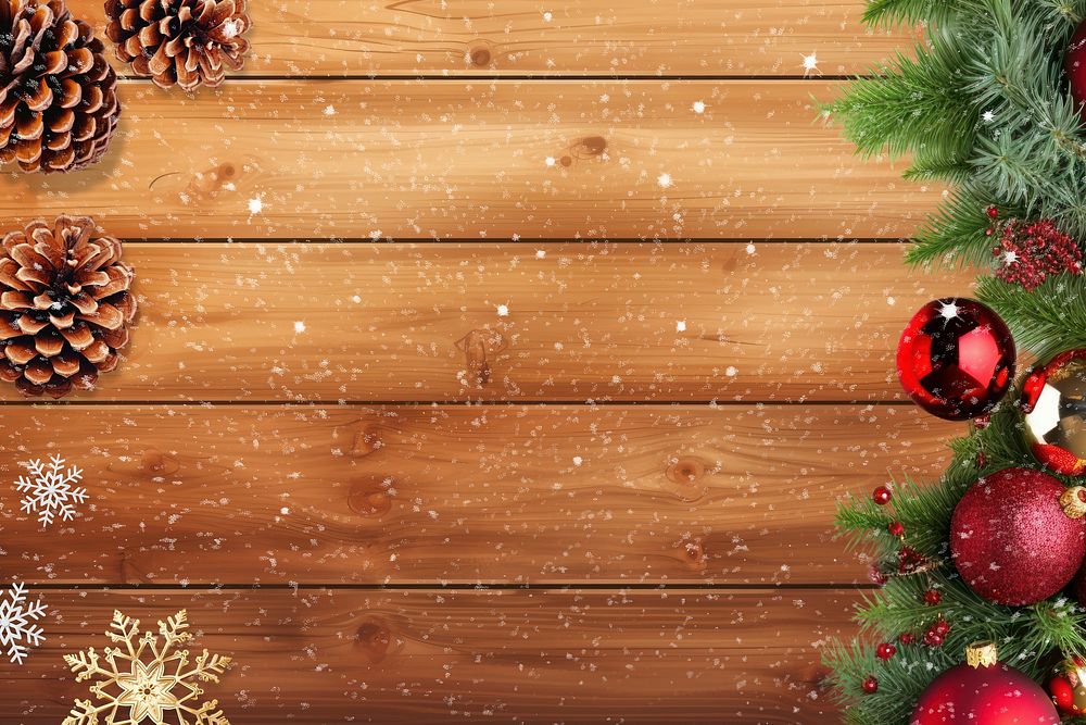 Christmas wooden table border background