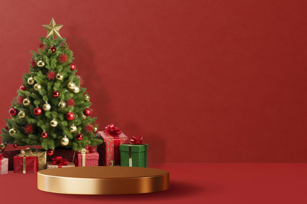 Christmas tree podium product backdrop