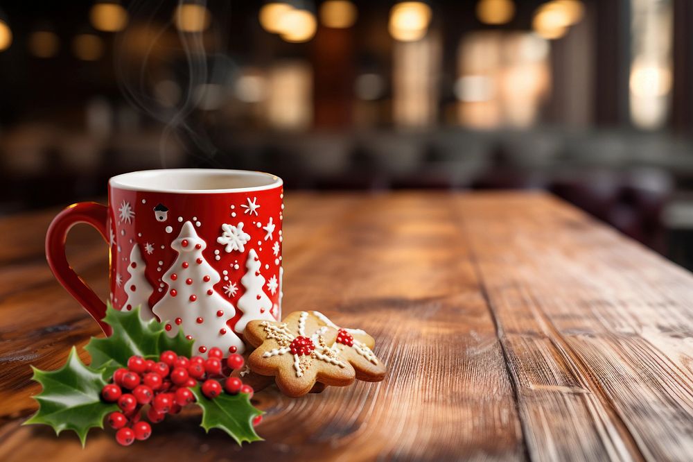 Christmas hot drinks, festive background