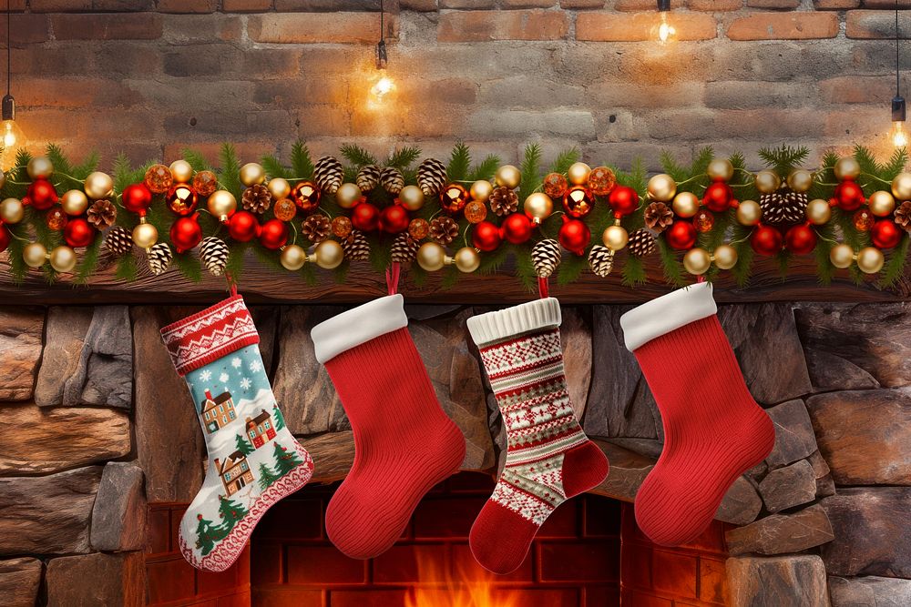 Christmas fireplace stocking, festive photo | Free Photo - rawpixel