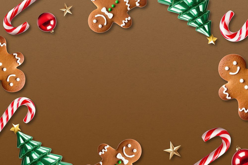 Brown gingerbread cookies frame background