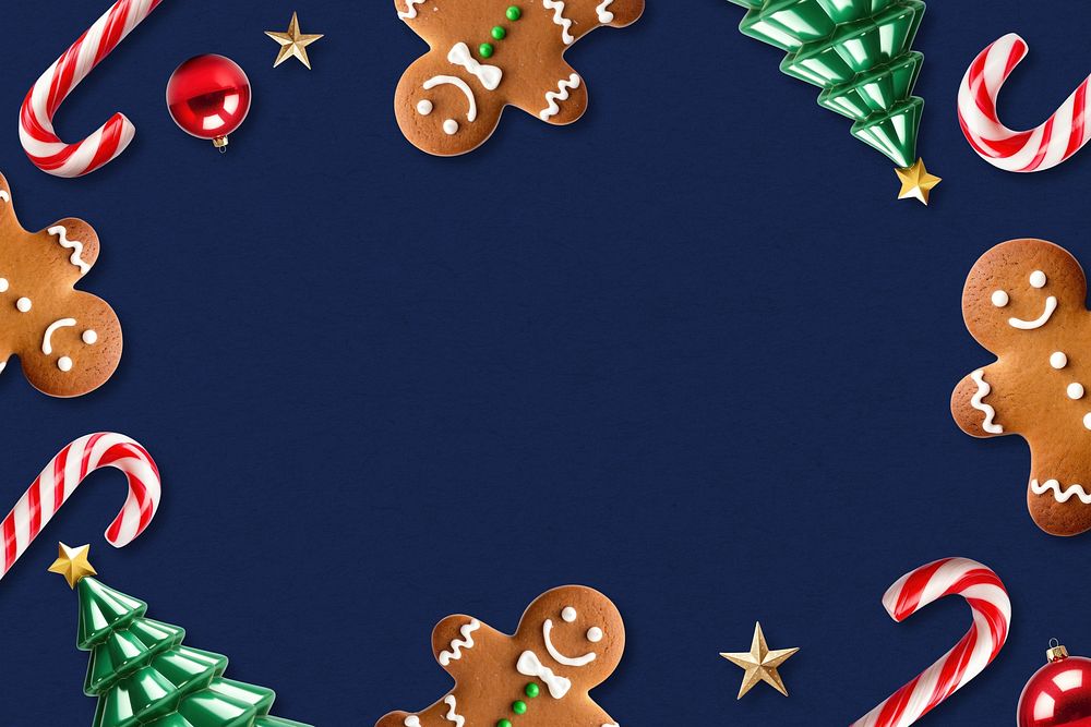 Blue gingerbread cookies frame background