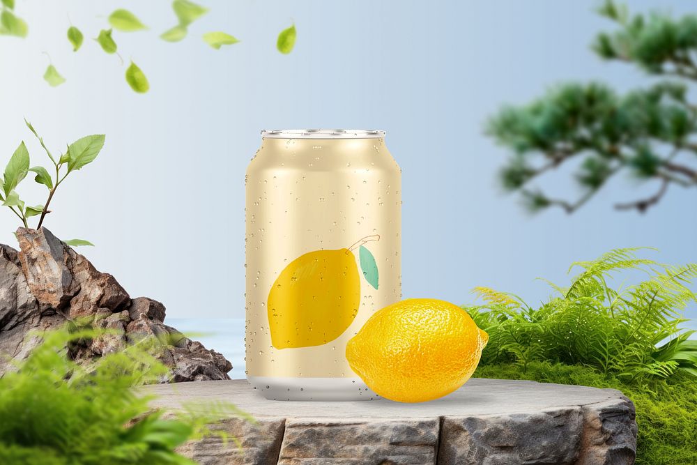Lemon soda can, product aesthetic remix