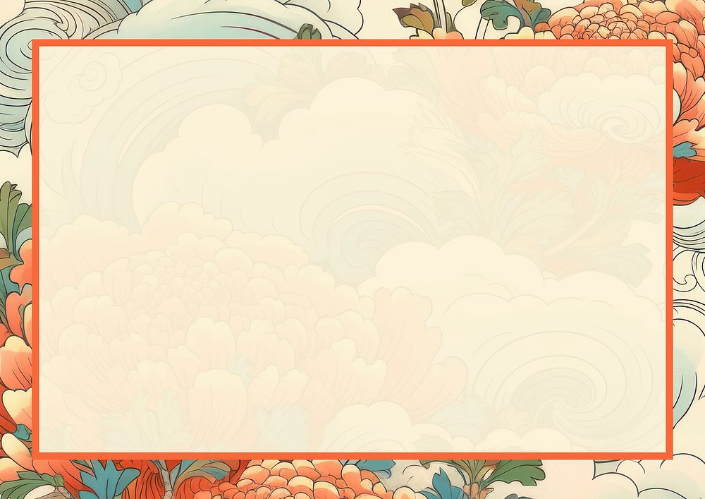 Vintage Japanese beige background, floral frame illustration 