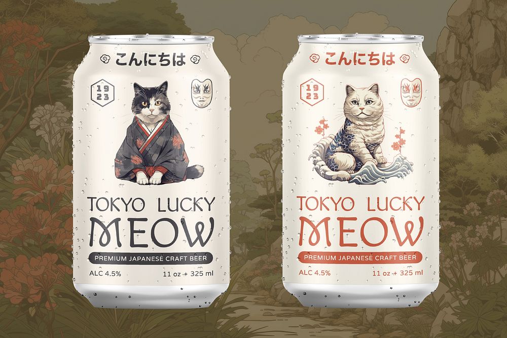 Japanese craft beer cans, cat design