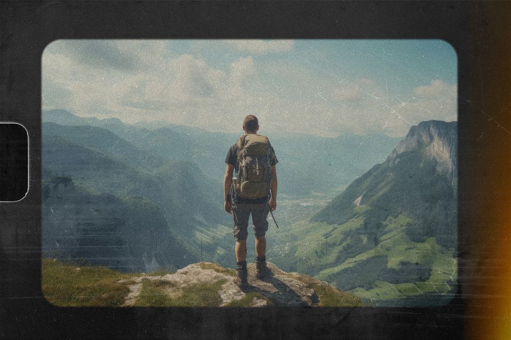 Mountain hike, film slide effect