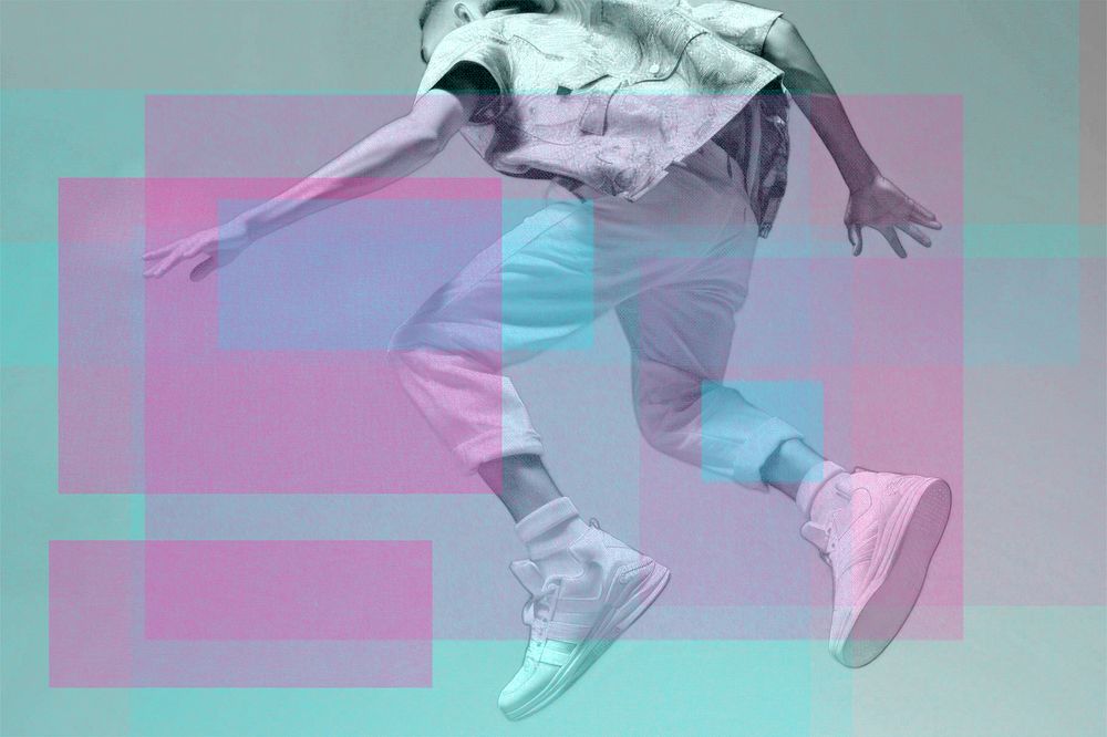 Man jumping with glitch effect