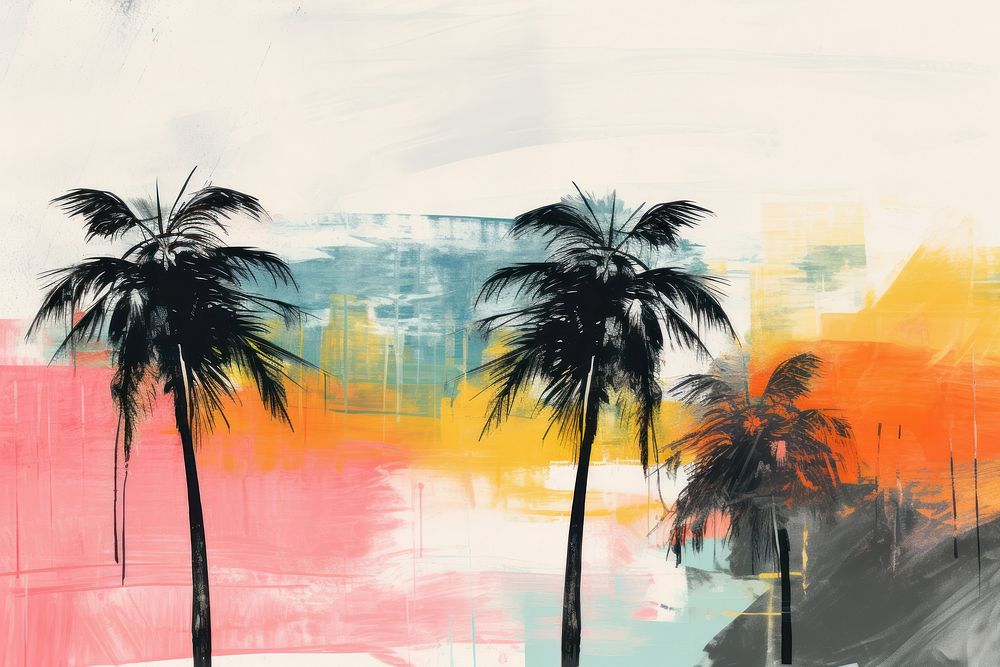 Memphis palm trees backgrounds abstract painting. AI generated Image by rawpixel.