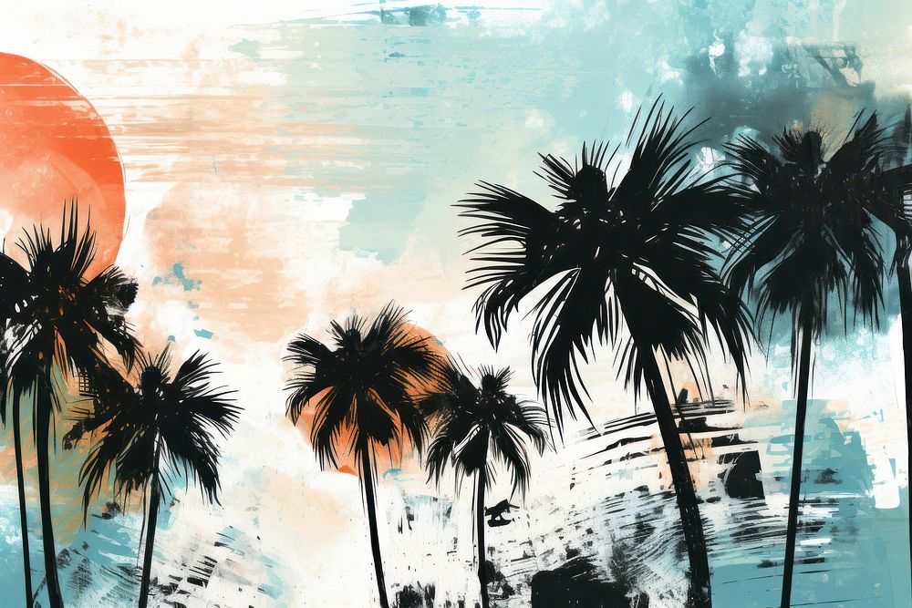 Memphis palm trees backgrounds painting outdoors. AI generated Image by rawpixel.