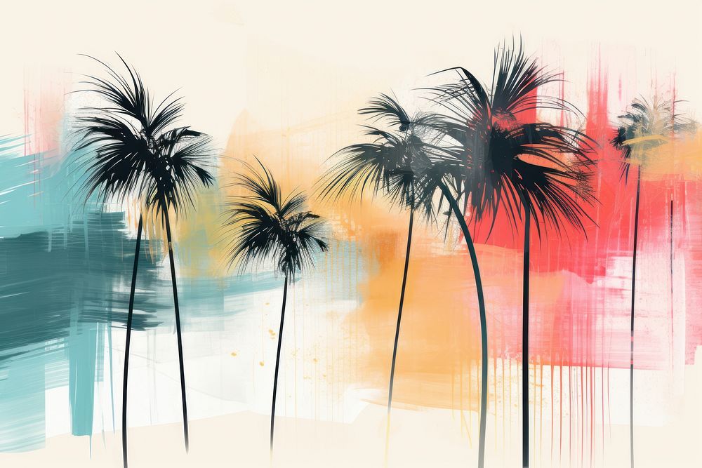 Memphis palm trees backgrounds abstract painting. 