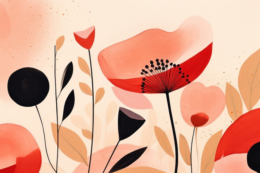 Minimal flowers backgrounds pattern poppy. AI generated Image by rawpixel.