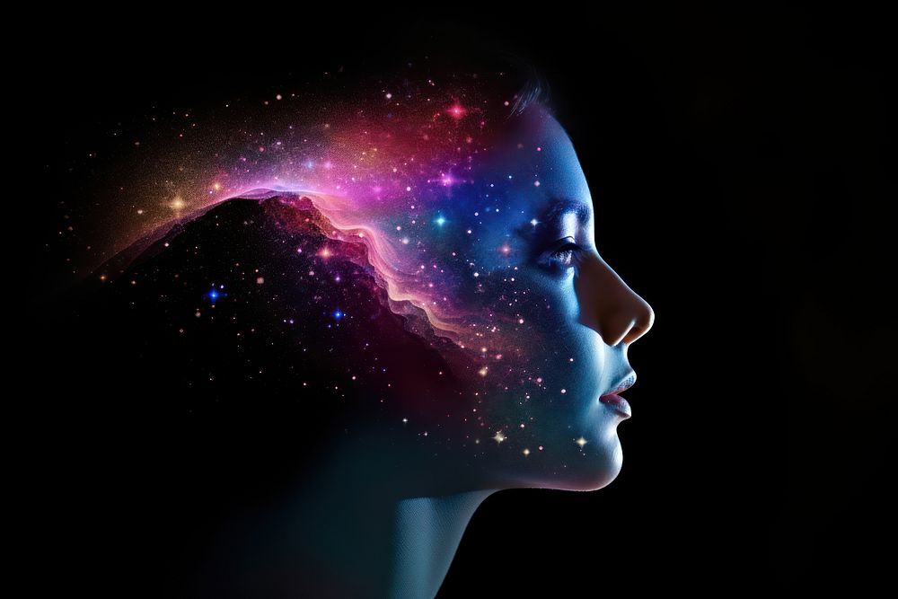 Galaxy illusion of womans face universe portrait nebula. 