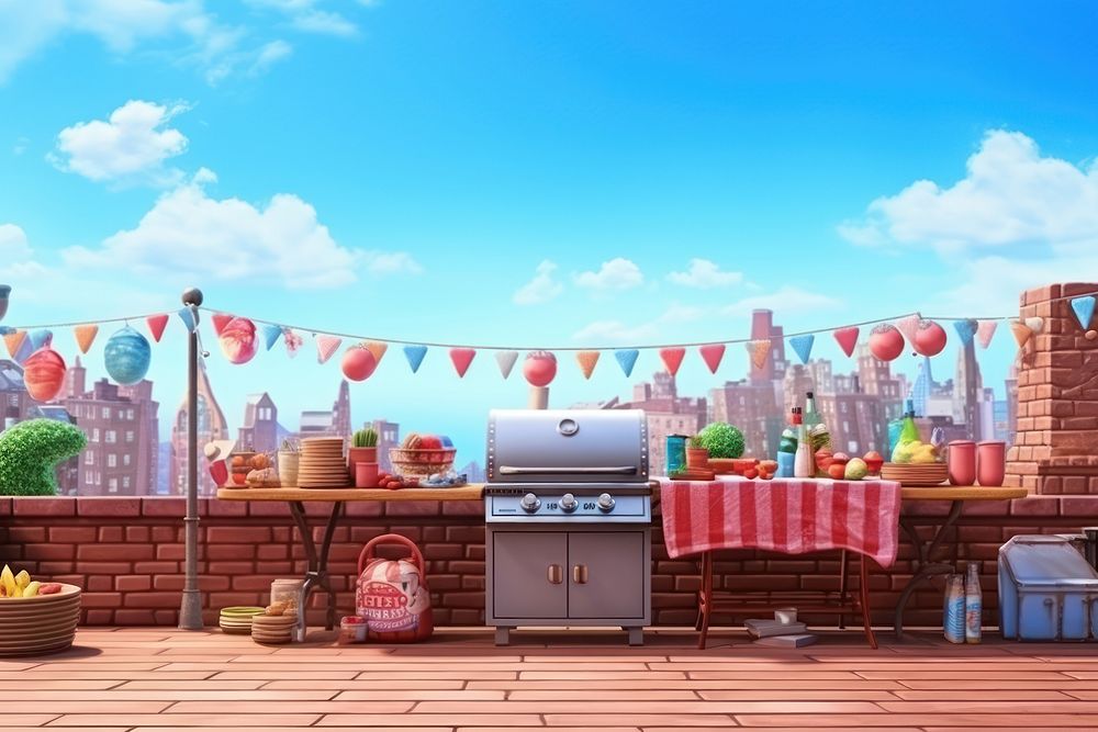 Outdoor bar b q party outdoors cartoon food. AI generated Image by rawpixel.