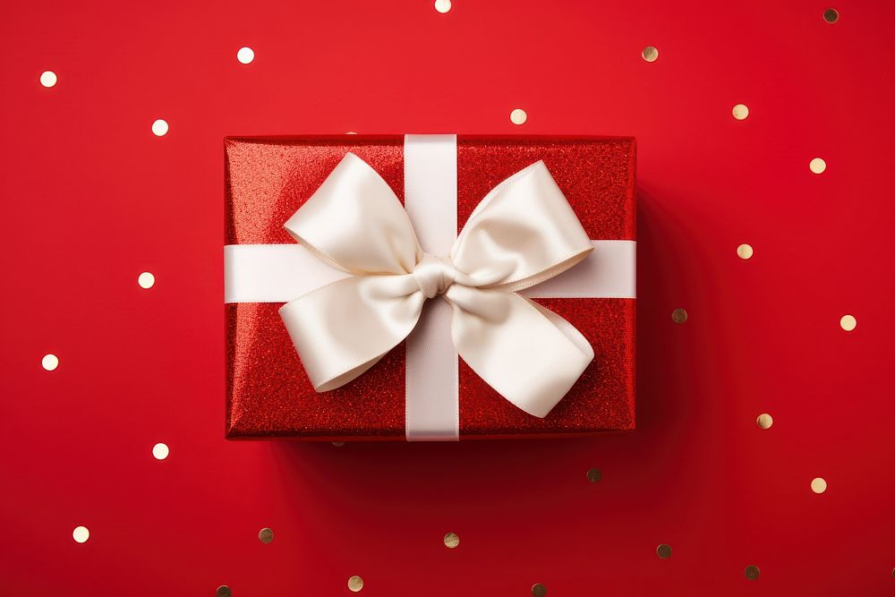 White bow gift box red. AI generated Image by rawpixel.