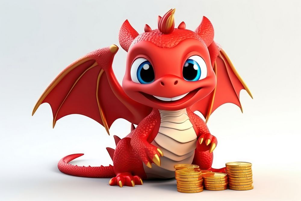 Red dragon carry a money bag cartoon cute coin. AI generated Image by rawpixel.