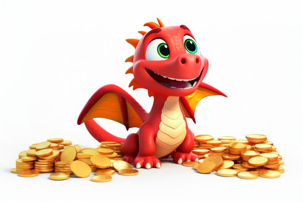 Red dragon carrying coins cartoon representation investment. AI generated Image by rawpixel.