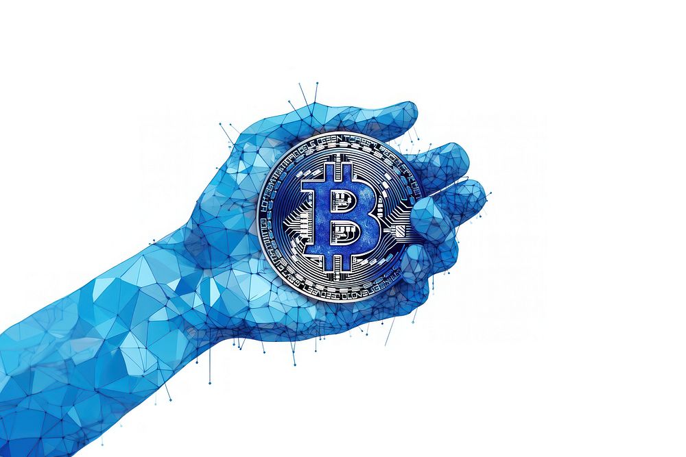 Hand holding bitcoins blue cyberspace technology. AI generated Image by rawpixel.