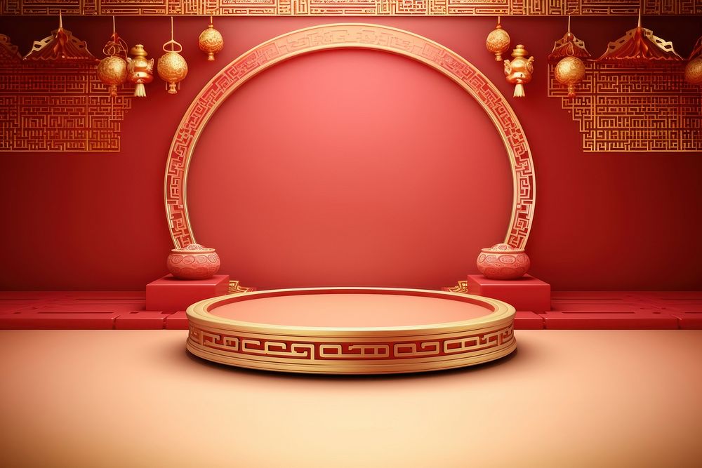 Chinese traditional red background lighting circle gold. AI generated Image by rawpixel.