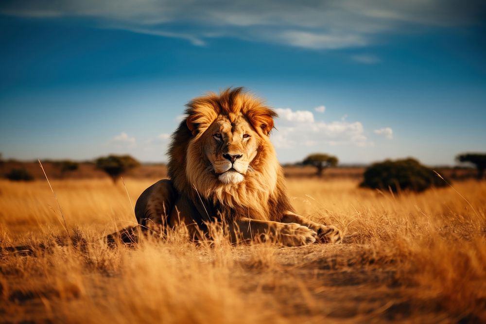 Male lion grassland wildlife outdoors. AI generated Image by rawpixel.