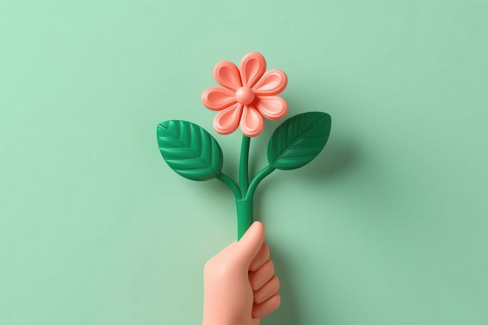 Plasticine clay hand holding a flower petal plant leaf. AI generated Image by rawpixel.