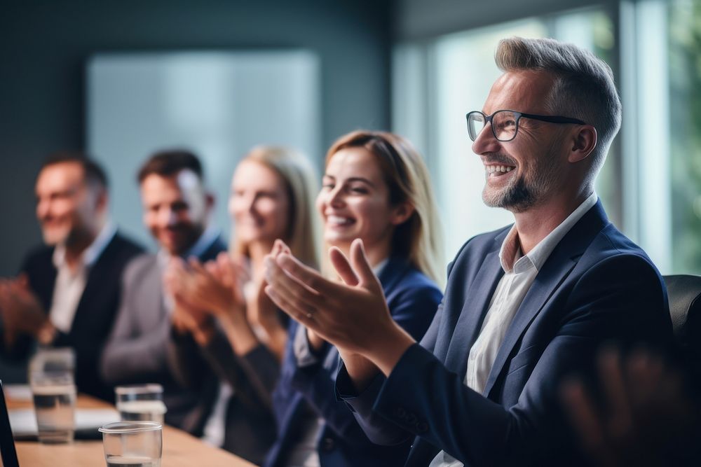 Business people clapping smiling meeting. AI generated Image by rawpixel.