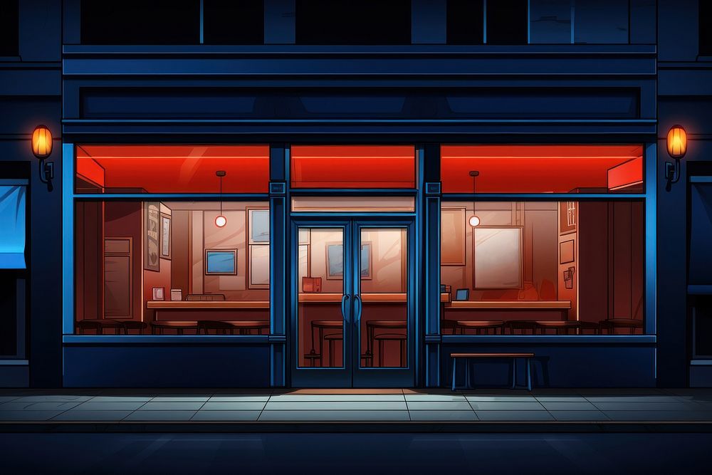 Restaurant window night building. AI generated Image by rawpixel.