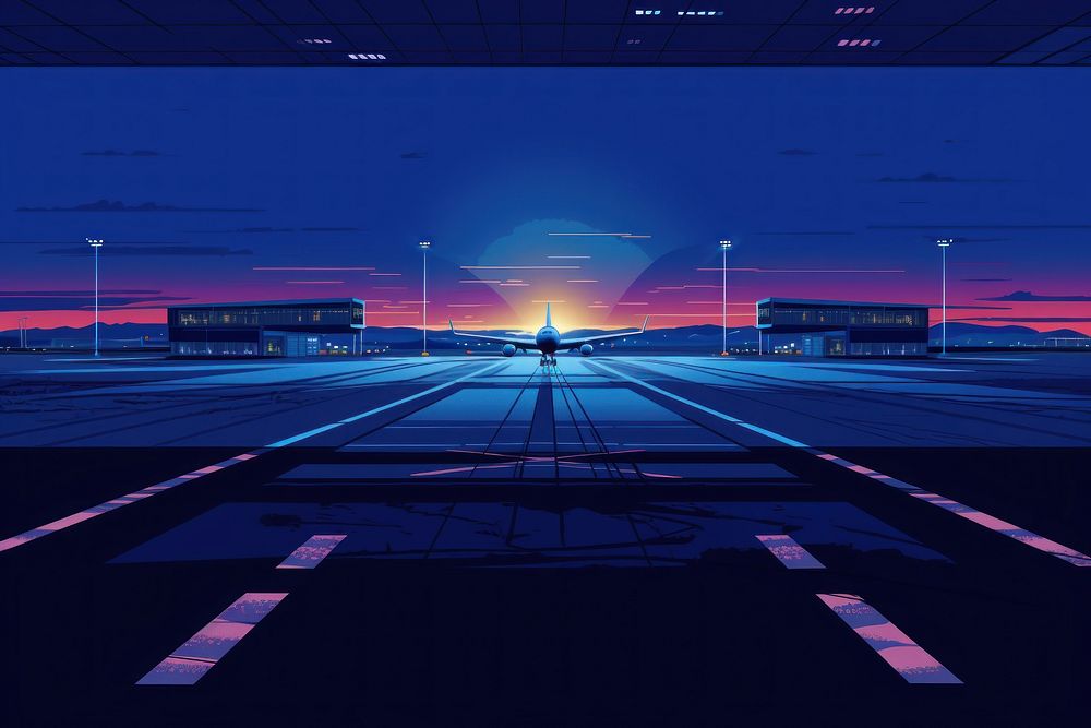 Airport runway vehicle light night. AI generated Image by rawpixel.