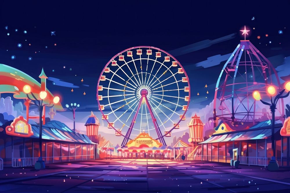 Amusement park night architecture illuminated. AI generated Image by rawpixel.