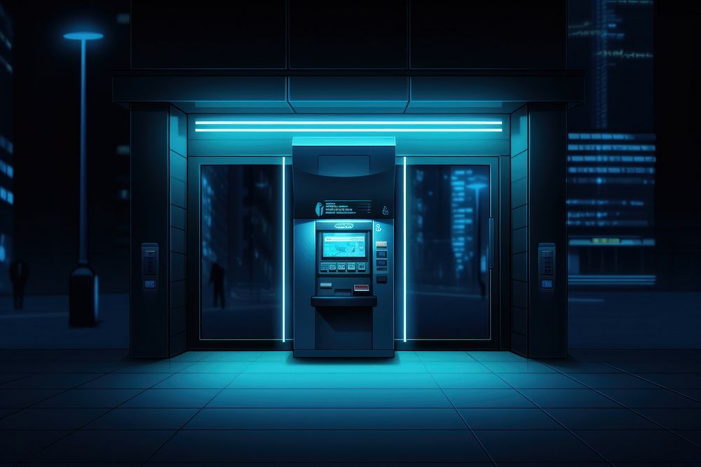 Atm light night architecture. AI generated Image by rawpixel.