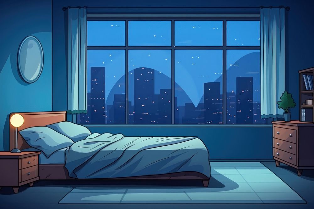 Bedroom furniture window night. AI generated Image by rawpixel.