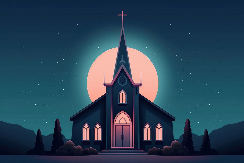 Church night architecture building. AI generated Image by rawpixel.