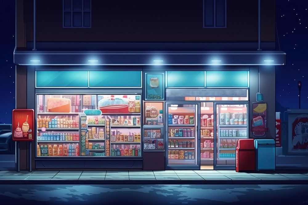 Convenience store supermarket building night. AI generated Image by rawpixel.