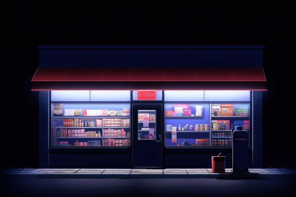 Convenience store building light night. AI generated Image by rawpixel.