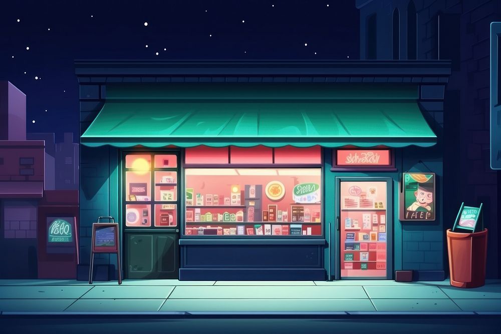 Convenience store building window night. AI generated Image by rawpixel.