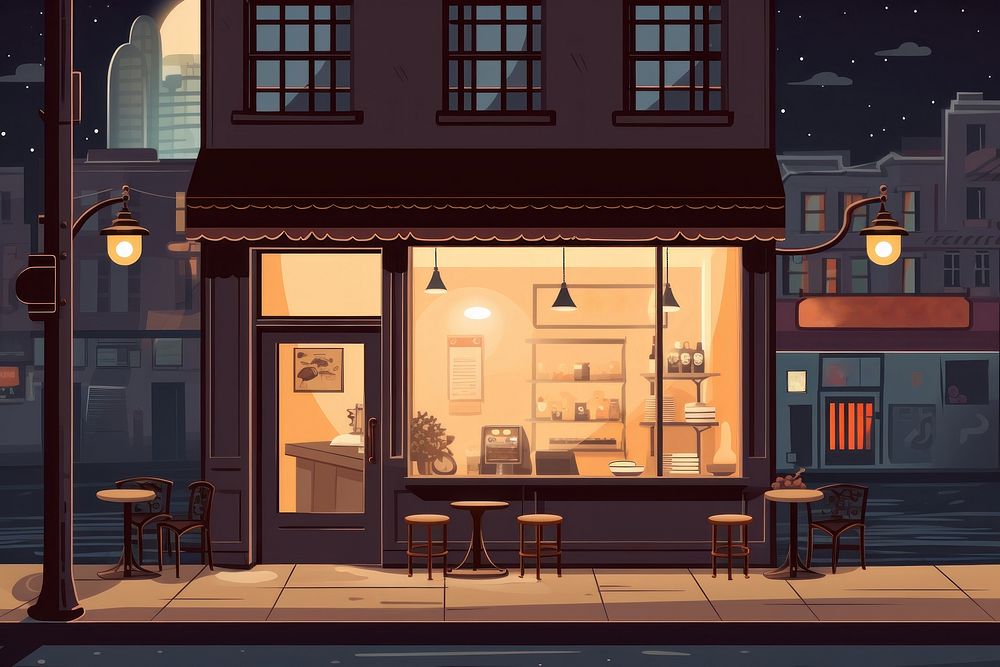 Coffee shop restaurant lighting window. AI generated Image by rawpixel.